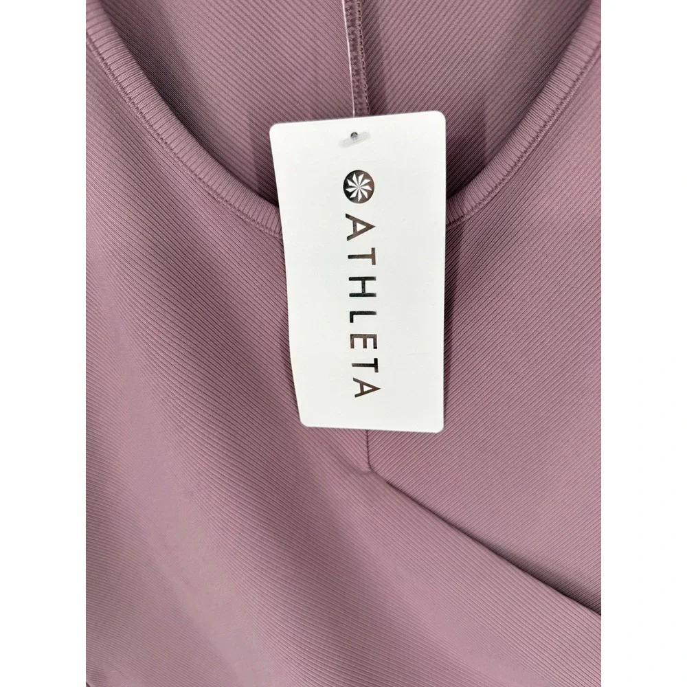 Athleta Bayview Tee Florentine Mauve Ribbed Wrap Front Powervita Workout Top M